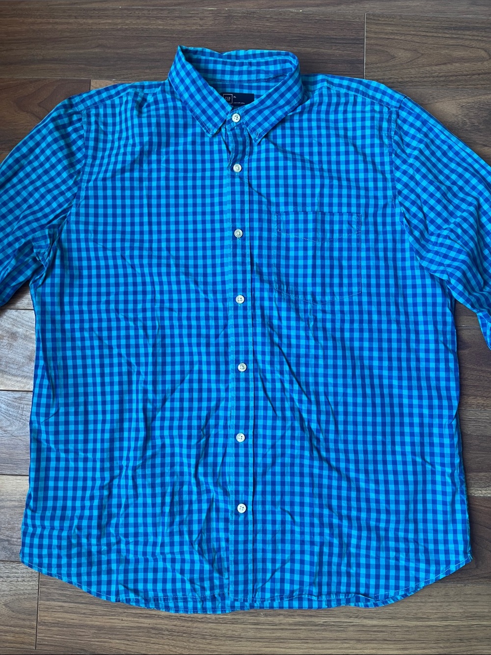 GAP Men's Blue and Teal Gingham Button-Down Shirt Long Sleeve XL formal casual